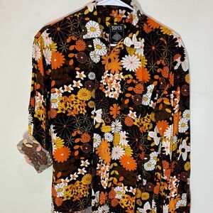 Super Floral Men's Casual Button Down Shirt - Orange and White